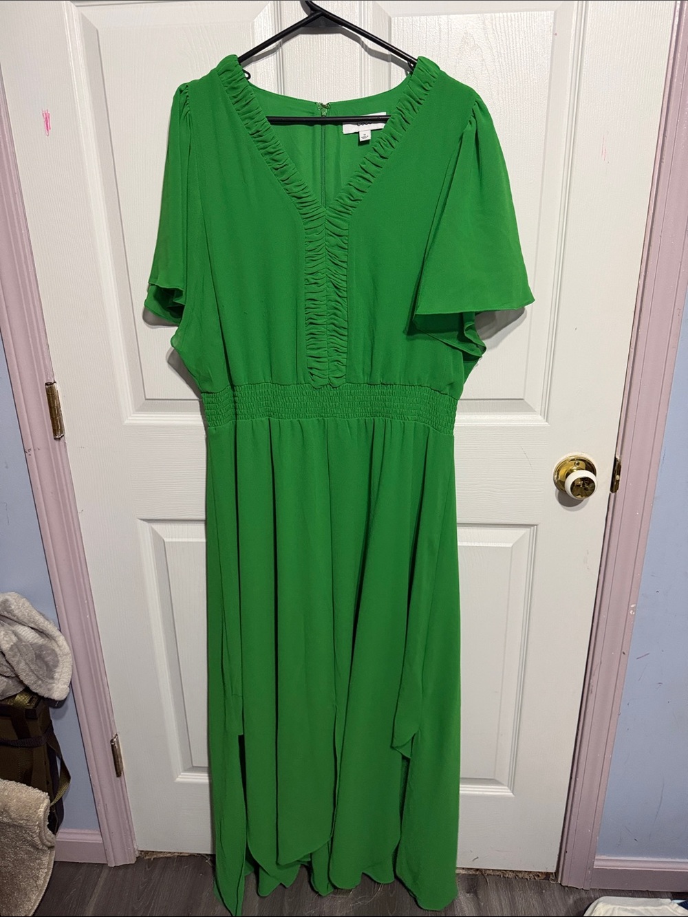 CeCe Bright Green V-Neck Ruffle Maxi Dress